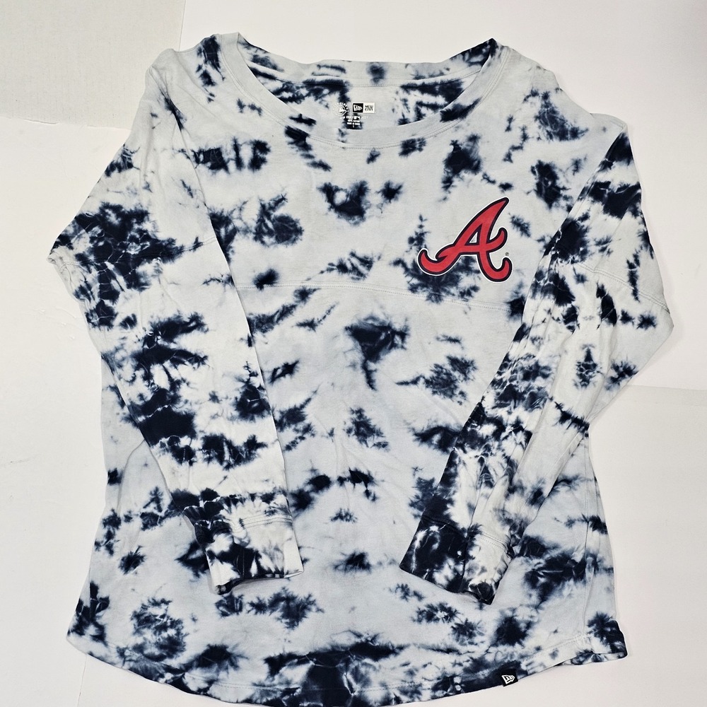 Atlanta Braves Women's T-shirt  Sz L New Era  Tie-dye Long Sleeve Blue/white - Picture 4 of 8
